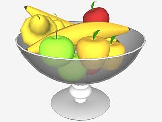 玻璃果盆和水果SU模型下载_sketchup草图大师SKP模型