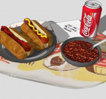 热狗配烤豆和可乐SU模型下载_sketchup草图大师SKP模型