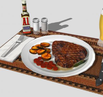 牛排晚餐和啤酒SU模型下载_sketchup草图大师SKP模型