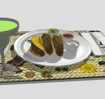 玛格丽塔墨西哥卷饼晚餐SU模型下载_sketchup草图大师SKP模型