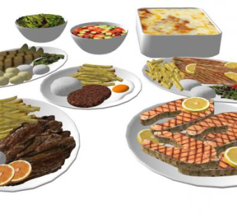 老派贵族餐桌食物SU模型下载_sketchup草图大师SKP模型
