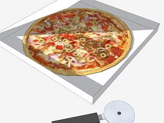 比萨饼和刀具SU模型下载_sketchup草图大师SKP模型