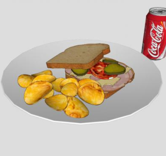 火腿三明治配薯片和可乐SU模型下载_sketchup草图大师SKP模型