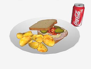 火腿三明治配薯片和可乐SU模型下载_sketchup草图大师SKP模型
