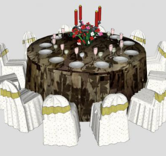西式烛光餐桌SU模型下载_sketchup草图大师SKP模型