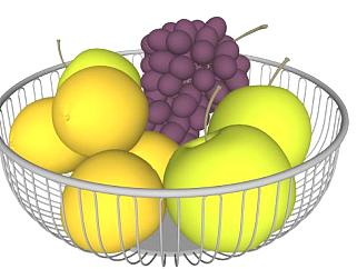 金属果盆和水果种类SU模型下载_sketchup草图大师SKP模型