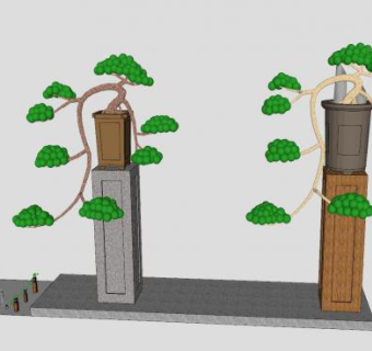 植物景观盆景状瀑布SU模型下载_sketchup草图大师SKP模型