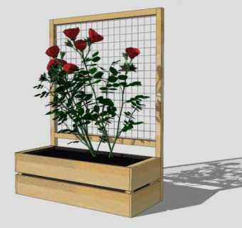 木窗红玫瑰花坛植物SU模型下载_sketchup草图大师SKP模型
