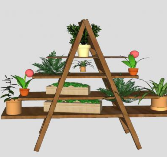 梯子花架植物SU模型下载_sketchup草图大师SKP模型