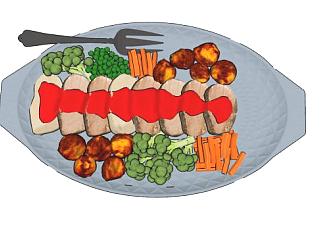 西式肉类豆类蔬菜晚餐SU模型下载_sketchup草图大师SKP模型