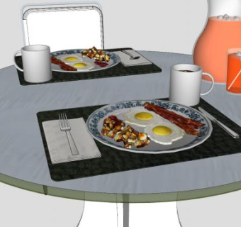 双份西式鸡蛋培根咖啡早餐SU模型下载_sketchup草图大师SKP模型