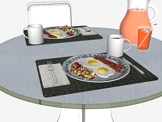 双份西式鸡蛋培根咖啡早餐SU模型下载_sketchup草图大师SKP模型