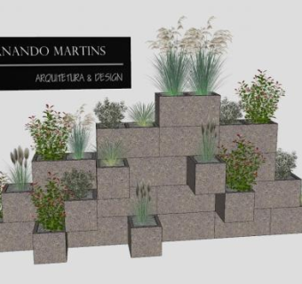 混凝土块花园花架SU模型下载_sketchup草图大师SKP模型