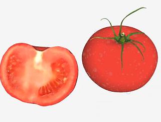 完整和切半的西红柿SU模型下载_sketchup草图大师SKP模型