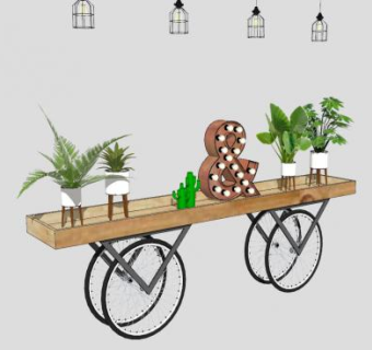 工业自行车花架植物SU模型下载_sketchup草图大师SKP模型