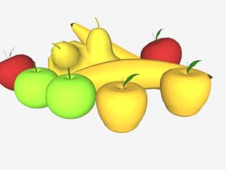 三色苹果香蕉梨水果SU模型下载_sketchup草图大师SKP模型