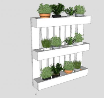 托盘花盒白色花架SU模型下载_sketchup草图大师SKP模型