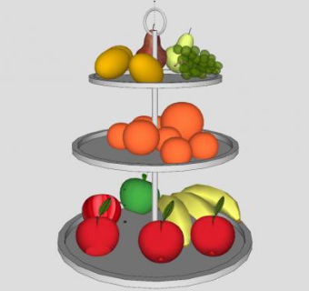 三层果盆什锦水果SU模型下载_sketchup草图大师SKP模型