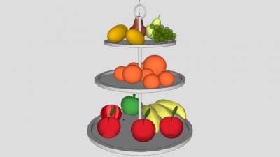 三层果盆什锦水果SU模型下载_sketchup草图大师SKP模型