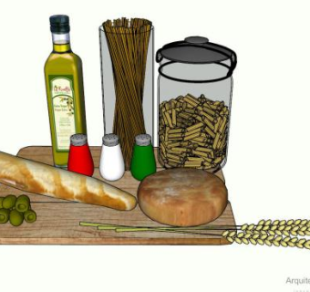 意大利面条面包调味品SU模型下载_sketchup草图大师SKP模型