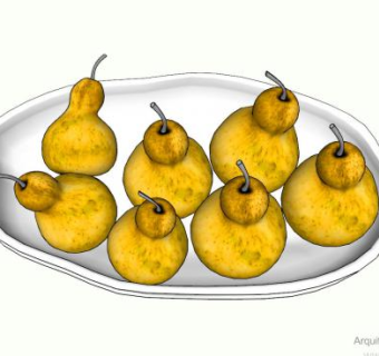 陶瓷盘中的香蕉梨SU模型下载_sketchup草图大师SKP模型