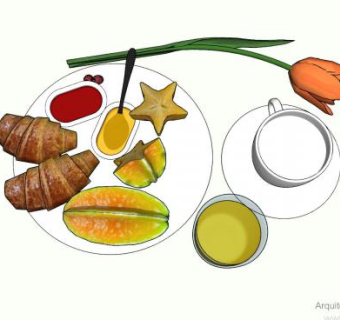 杨桃面包饮品早餐系列SU模型下载_sketchup草图大师SKP模型