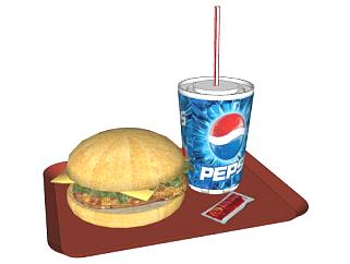 鸡肉汉堡和可乐快餐SU模型下载_sketchup草图大师SKP模型