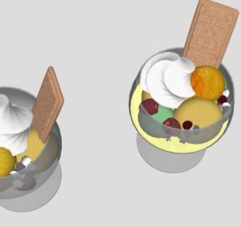 高脚杯中的水果冰淇淋和饼干SU模型下载_sketchup草图大师SKP模型