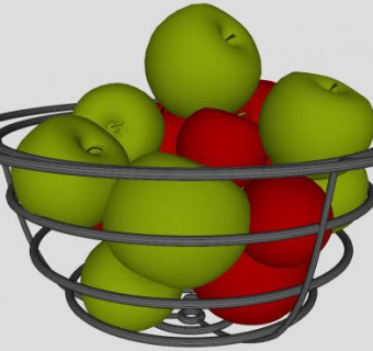 金属果盆中的青红色苹果SU模型下载_sketchup草图大师SKP模型