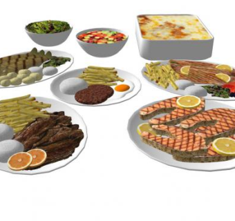 西式肉类蔬菜沙拉晚餐SU模型下载_sketchup草图大师SKP模型