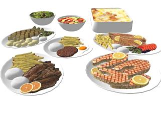 西式肉类蔬菜沙拉晚餐SU模型下载_sketchup草图大师SKP模型