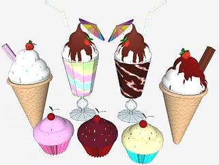 冰淇淋甜筒和纸杯蛋糕SU模型下载_sketchup草图大师SKP模型