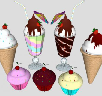 冰淇淋甜筒和纸杯蛋糕SU模型下载_sketchup草图大师SKP模型