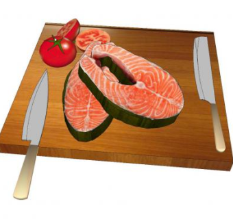 砧板和刀鱼排番茄SU模型下载_sketchup草图大师SKP模型