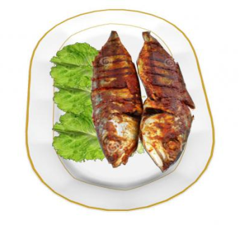 两条烤海鱼和生菜SU模型下载_sketchup草图大师SKP模型