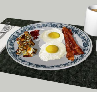 鸡蛋培根饮品早餐SU模型下载_sketchup草图大师SKP模型