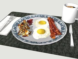 鸡蛋培根饮品早餐SU模型下载_sketchup草图大师SKP模型