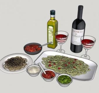 意大利面酒水食物SU模型下载_sketchup草图大师SKP模型