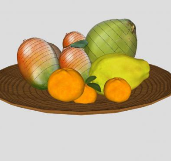 木制果盆中的水果SU模型下载_sketchup草图大师SKP模型