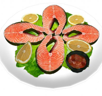 生菜上的鱼排SU模型下载_sketchup草图大师SKP模型