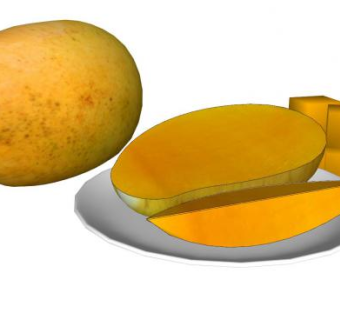 完整和切半切片芒果SU模型下载_sketchup草图大师SKP模型