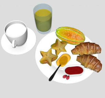 牛角包杨桃饮品早餐SU模型下载_sketchup草图大师SKP模型