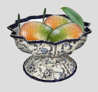 陶瓷果盆和3个芒果SU模型下载_sketchup草图大师SKP模型