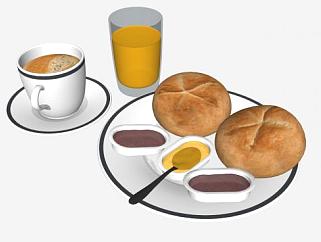 面包饮品早餐食物SU模型下载_sketchup草图大师SKP模型
