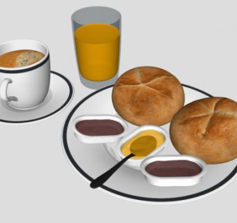面包饮品早餐食物SU模型下载_sketchup草图大师SKP模型
