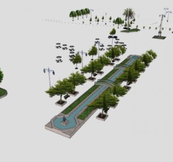 公园观景植物池塘SU模型下载_sketchup草图大师SKP模型