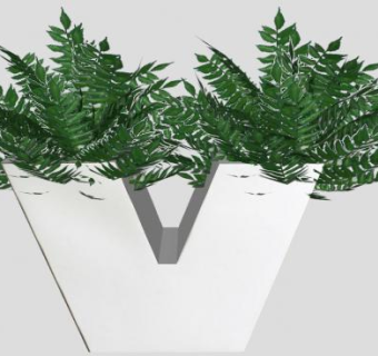 白色V字盆景灌木植物SU模型下载_sketchup草图大师SKP模型