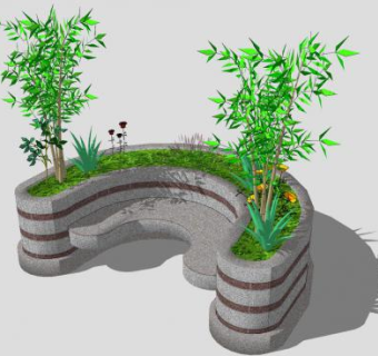 户外U型座椅盆景SU模型下载_sketchup草图大师SKP模型