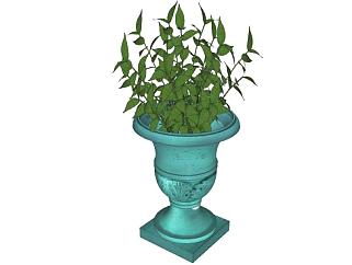 植物绿花瓶盆景SU模型下载_sketchup草图大师SKP模型