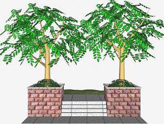 花园人行道盆景植物SU模型下载_sketchup草图大师SKP模型